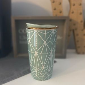 Starbucks ceramic teal travel mug with lid
